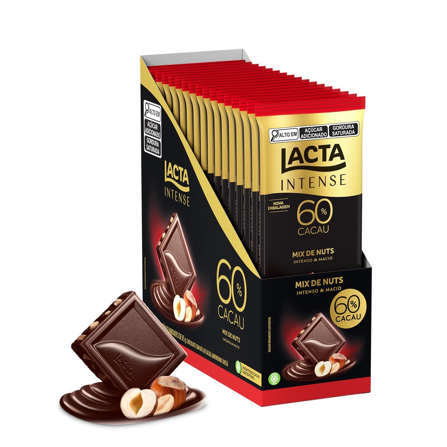 Chocolate Lacta Intense Amargo 60% Cacau Mix De Nuts Caixa Com 17